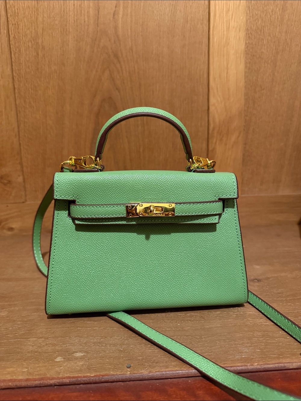 Green Leather Top-Handle Women's Bag with Gold Hardware